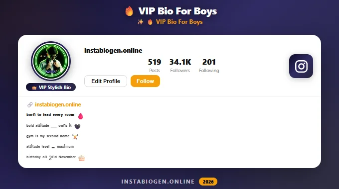 Instagram VIP Bio Stylish Font For Boys